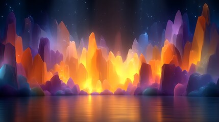 Fototapeta premium Luminous Crystal Mountains Reflecting in Calm Water