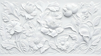 Elegant white floral relief wall art, intricate design, textured background, home decor