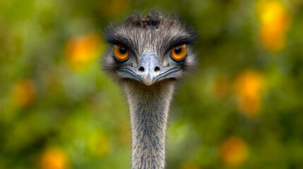 Emu portrait, close-up, wildlife, blurred background, nature, stock photo