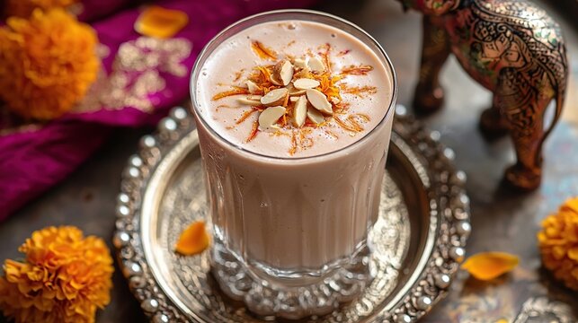 rose thandai in festive indian setting