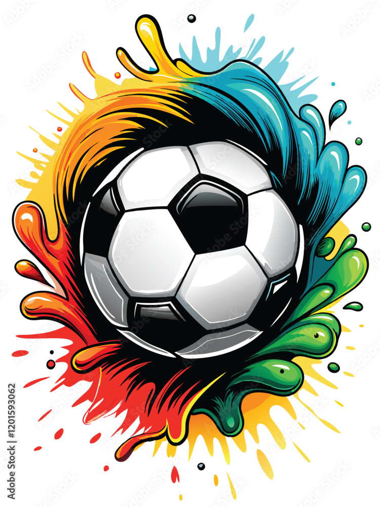 Poster design a vector t-shirt featuring a dynamic soccer player in a dynamic pose, incorporating bold typo