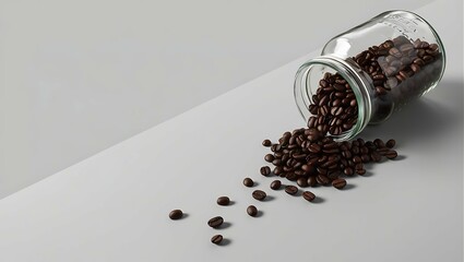 Top view Italian coffee maker pot and coffee beans, background