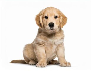 Fototapeta premium Golden retriever, labrador, puppy isolated on white. Looking at camera.