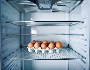 Box of eggs inside a fridge