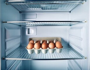 Box of eggs inside a fridge