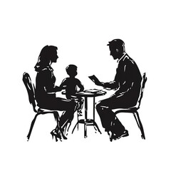 Man, woman and child sit at a table