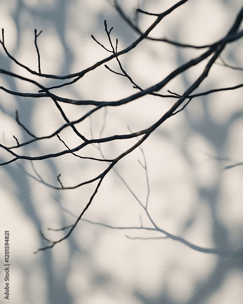 Aufkleber delicate branches cast shadows against a soft, muted background, creating a tranquil and artistic co