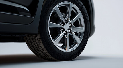 A detailed and sleek image of a rubber tire paired with a shiny chrome rim, emphasizing durability and style. Perfect for automotive, industrial, or design-related themes.