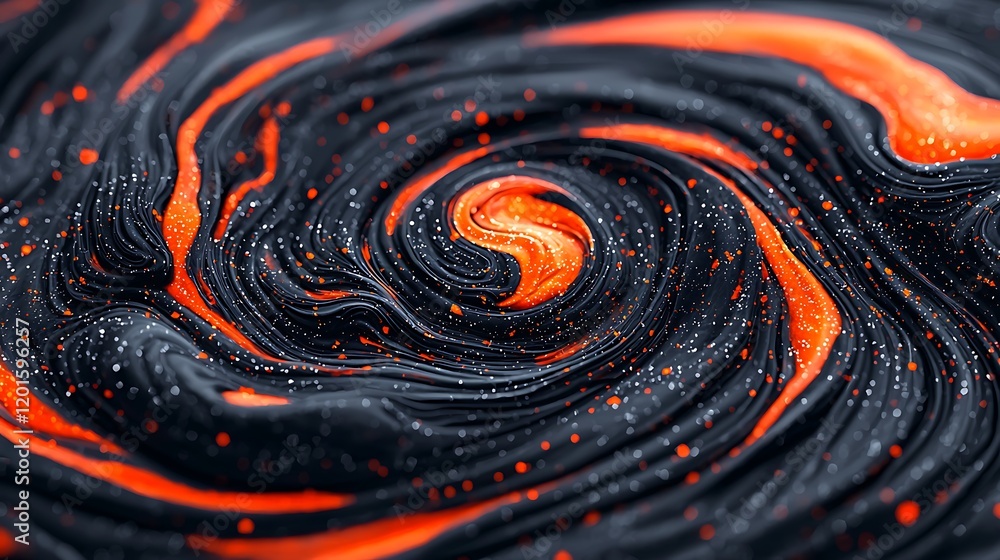 Poster a vibrant swirl of black and orange colors creating a mesmerizing abstract pattern resembling a cosm