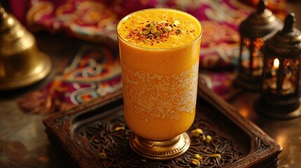 traditional indian mango lassi cocktail cocktail in vibrant decor 