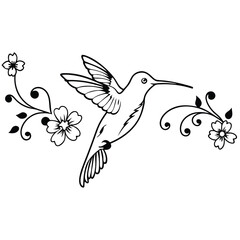 Delicate Hummingbird Line Art
An elegant hummingbird in flight, drawn with a single line, surrounded by abstract floral elements