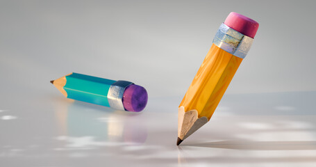 A cartoon-style 3D yellow pencil on a white background with detailed reflections and shadows. A highly detailed design perfect for Knowledge Day, September 1st, or back-to-school themes.