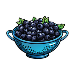 A highly detailed vector illustration of a metal colander overflowing with fresh, vibrant red and green fruits.