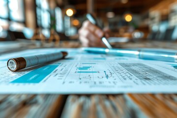 Businessman examining financial data with charts and graphs on global market trends in modern office