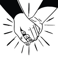 Holding Hands in Love
Two hands intertwined in a tender gesture, depicted in a simple and emotional line art style