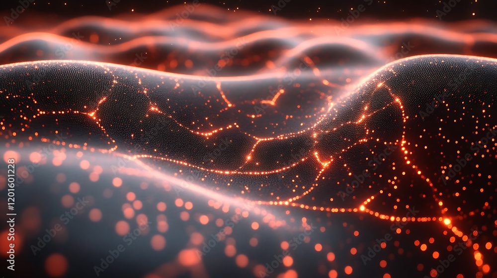 Poster abstract glowing particle field wave pattern