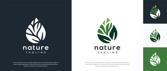Nature leaf drop logo design. Nature leaf water logo template.