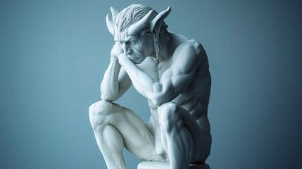 Naklejka premium Escultura de figura mitológica pensativa con estilo clásico