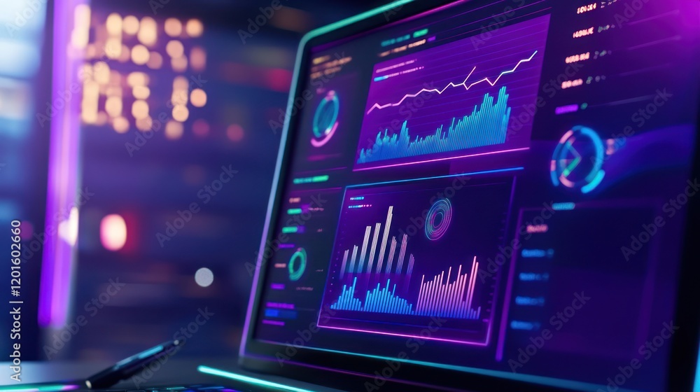 Wall mural closeup of a laptop screen displaying data visualization