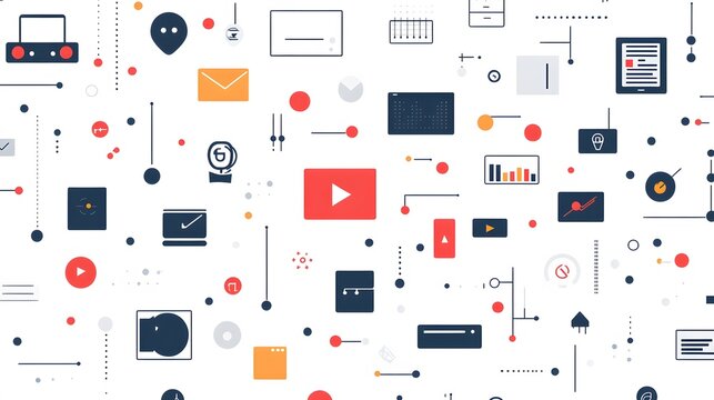 Minimalist line art presents business and communication icons with simple black outlines, featuring consistent stroke width in modern UI design style against white backdrop.