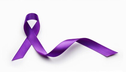 Purple ribbon isolated on white, symbolizing for Domestic violence, Pancreatic cancer, Alzheimer's disease, Epilepsy, Animal abuse, Overdose awareness.	
