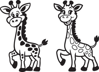 Fototapeta premium Adorable Cartoon Giraffes in Black and White