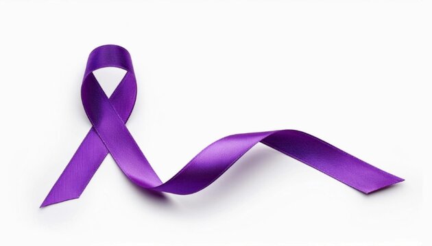 Purple ribbon isolated on white, symbolizing for Domestic violence, Pancreatic cancer, Alzheimer's disease, Epilepsy, Animal abuse, Overdose awareness.	