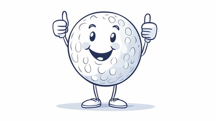 Happy golf ball mascot giving thumbs up, isolated on white background, for sports website or app