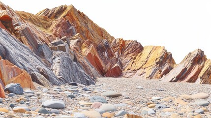 Majestic High Cliffs Isolated on White Background, Natural Formation, Rugged Landscape, Geological Structure, Minimalist Nature