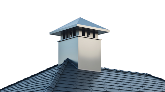 Sleek modern chimney, a minimalist marvel atop a dark slate roof.  Clean lines and architectural precision create a striking visual impact , cut out,transparent background