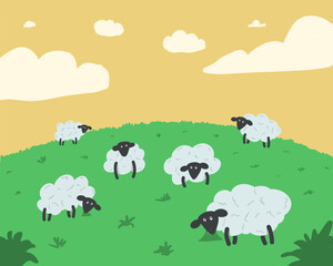 sheep on the grass illustration vector elements