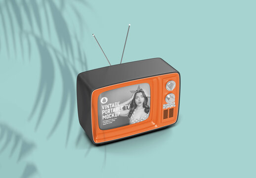 Vintage Portable TV with Old Video Effect Screen Mockup