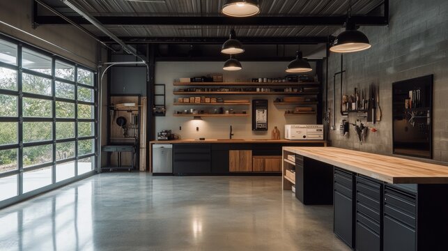 Modern Industrial Garage Workshop Interior Design