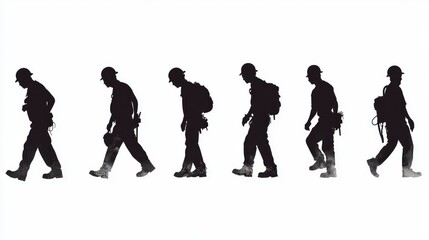 Obraz premium Construction Workers Vector Monochrome Silhouette Illustration Set Isolated On A White Background.