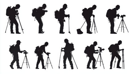 Obraz premium Construction Workers Vector Monochrome Silhouette Illustration Set Isolated On A White Background.