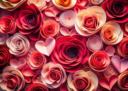 Valentine's Day Paper Cut Roses: Romantic Floral Heart Decoration Stock Photo