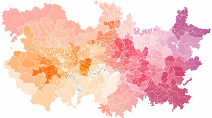 Obraz premium Regional population density map, showing variations across a geographic area. Useful for demographic studies and urban planning