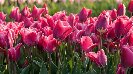 Fototapeta premium Field of vibrant pink tulips