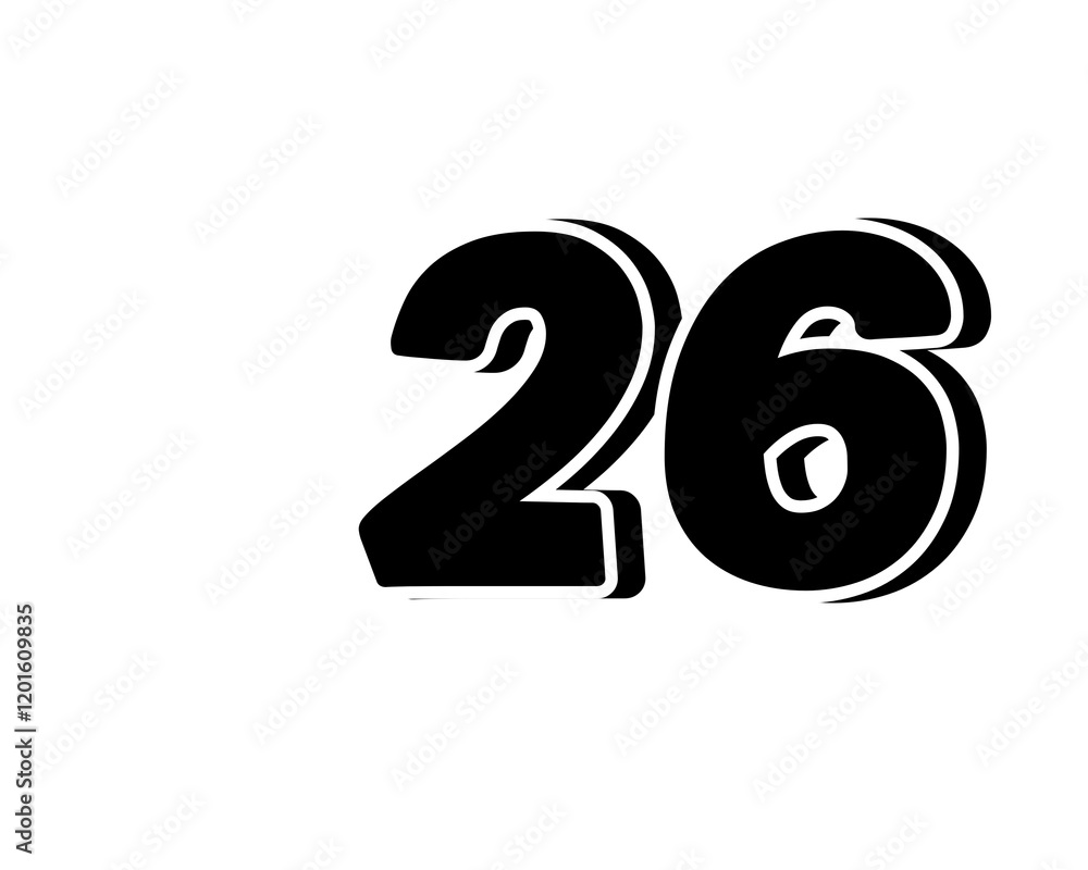 Poster 26 number sign symbol simple design on transparent background for design elements