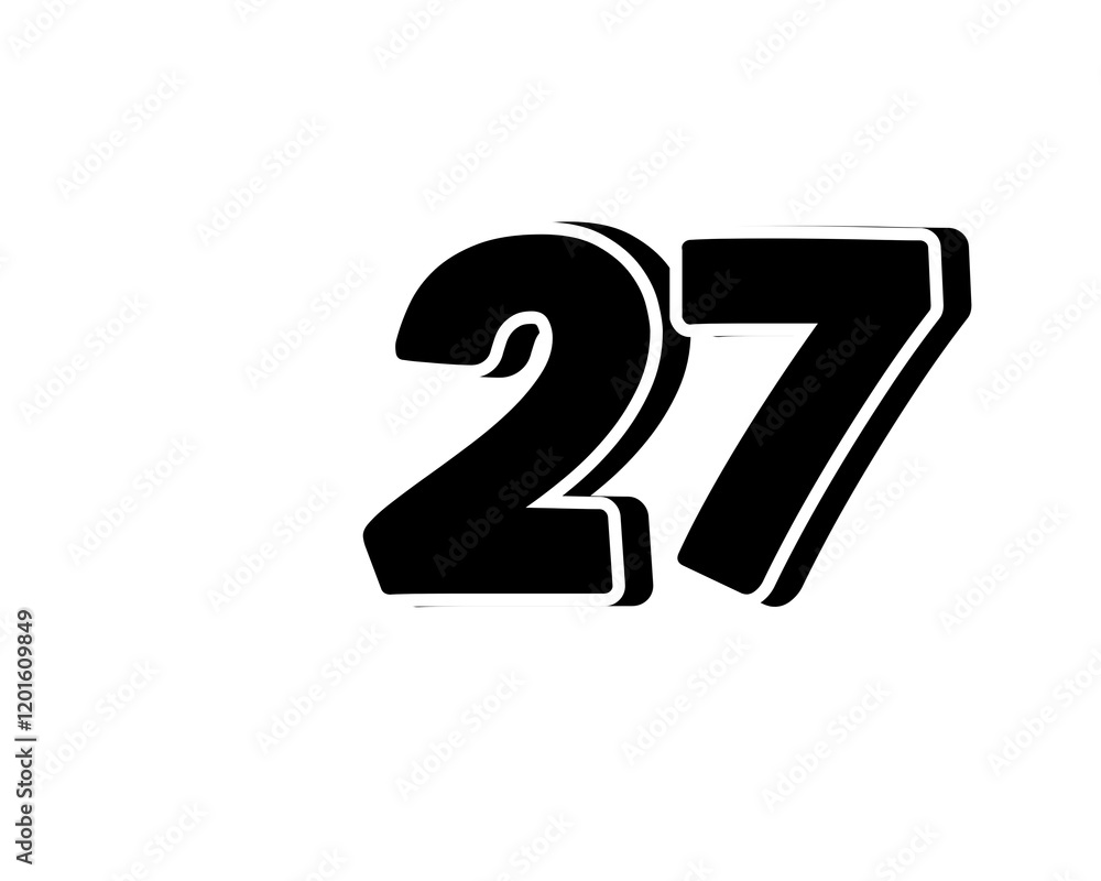 Poster 27 number sign symbol simple design on transparent background for design elements