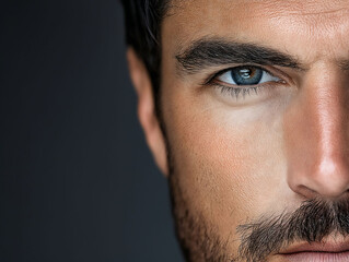 Obraz premium A close up of a man's face with blue eyes