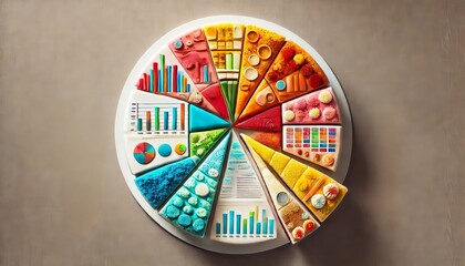 Obraz premium A creative edible pie chart made from a cake colorful slices showcasing data with artistic flair.