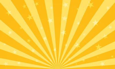 Magic circus poster. Sunlight horizontal background. Orange color burst background with shining stars. Backdrop with sunburst. Vector illustration
