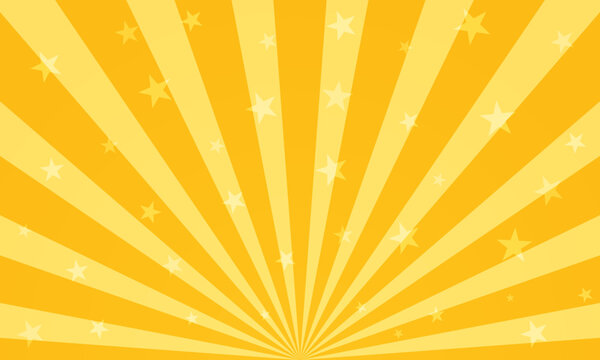 Magic circus poster. Sunlight horizontal background. Orange color burst background with shining stars. Backdrop with sunburst. Vector illustration