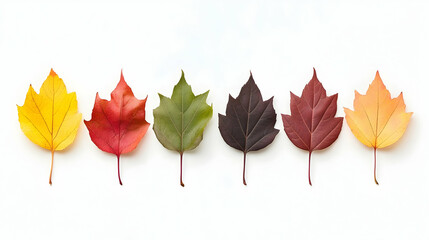 Autumn leaves color gradient, white background, fall foliage, seasonal change, nature photography, website banner