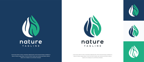 Nature leaf drop logo design. Nature leaf water logo template.