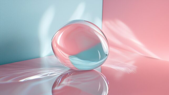 Minimalist pink glass orb on a soft pastel background