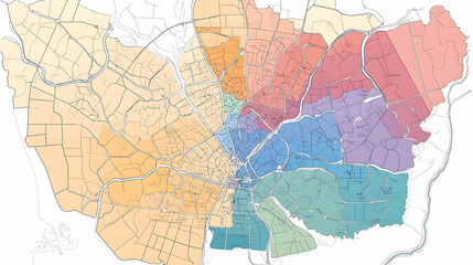 Obraz premium City district map, color-coded zones, urban planning, infrastructure, background roads
