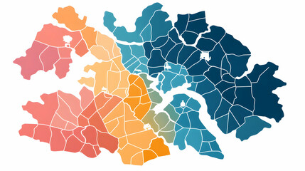City Neighborhood Map, Color-Coded Districts, Urban Planning, Geographic Data Visualization, Infographic