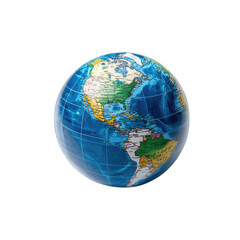 Obraz premium 3D globe displaying North and South America with detailed geographical features isolated on transparent background, PNG